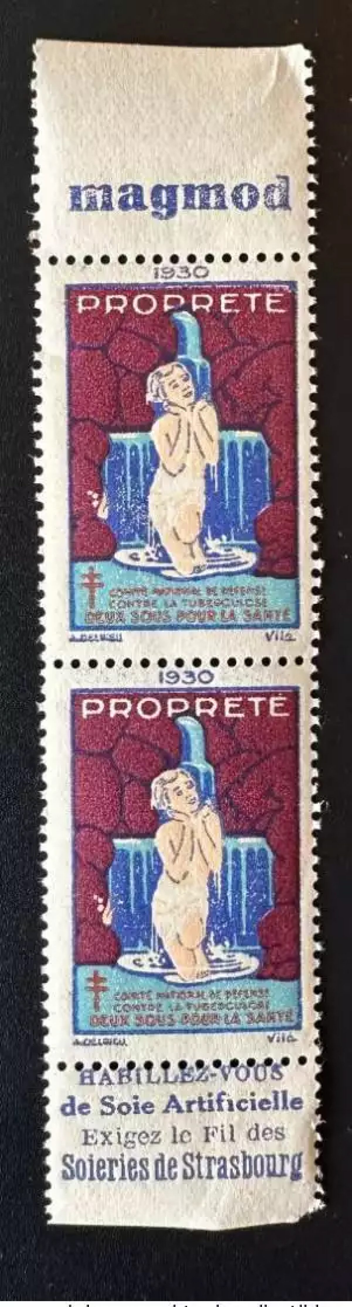France 1930 Antituberculeux Tuberculose Propreté Magmod Soieries de Strasbourg
