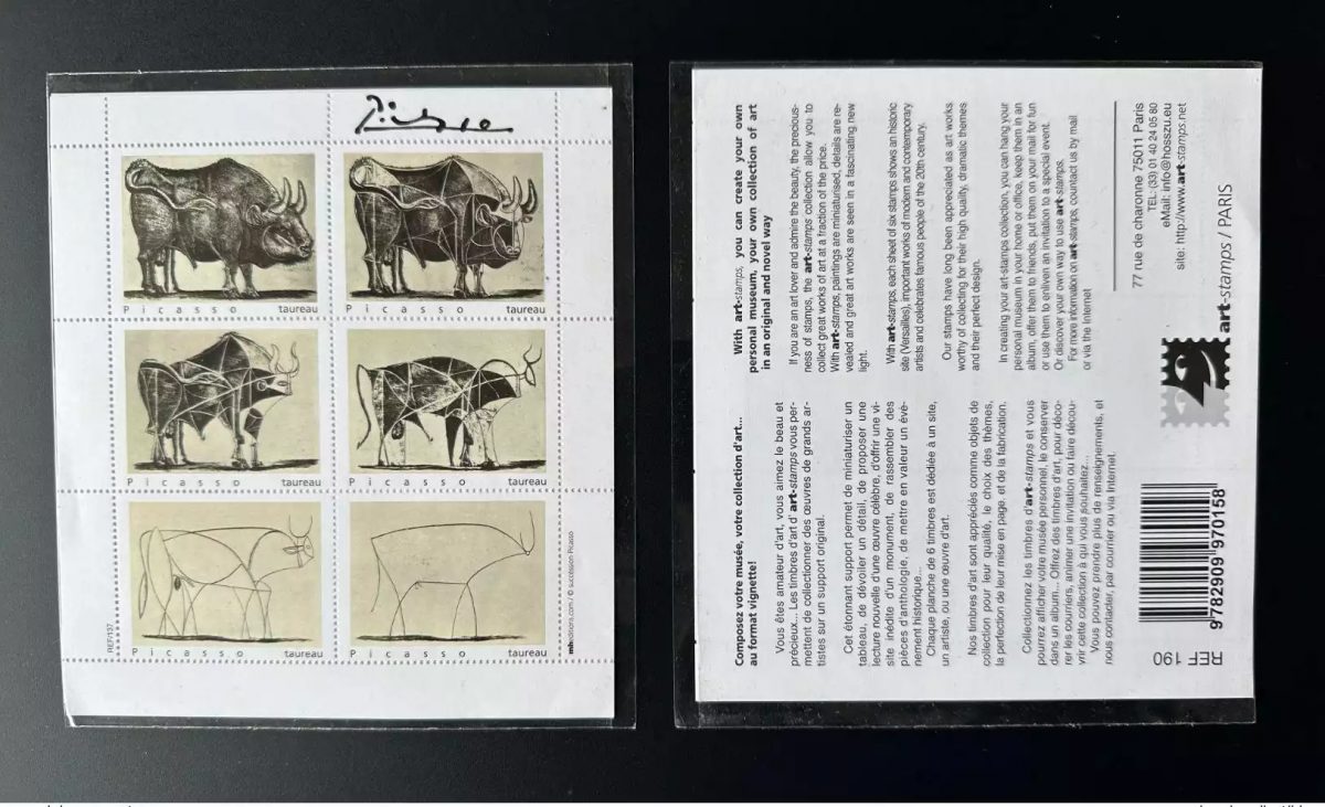 France - vignette ITVF Art-stamps Michel Hosszu Pablo Picasso Taureau Art
