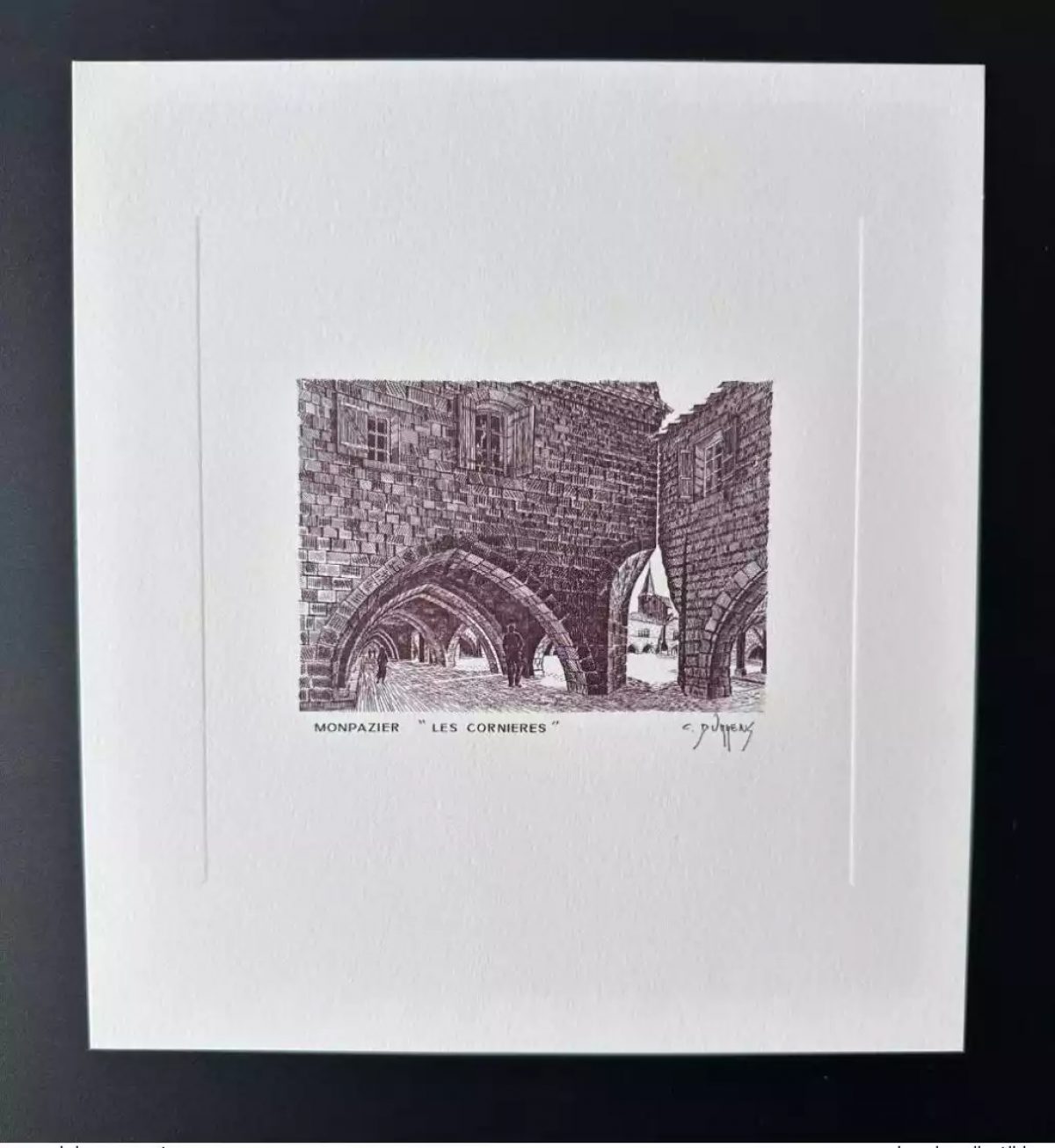 France 1986 Gravure Epreuve Brun Durrens Monpazier Les Cornières 21 x 19 cm ITVF