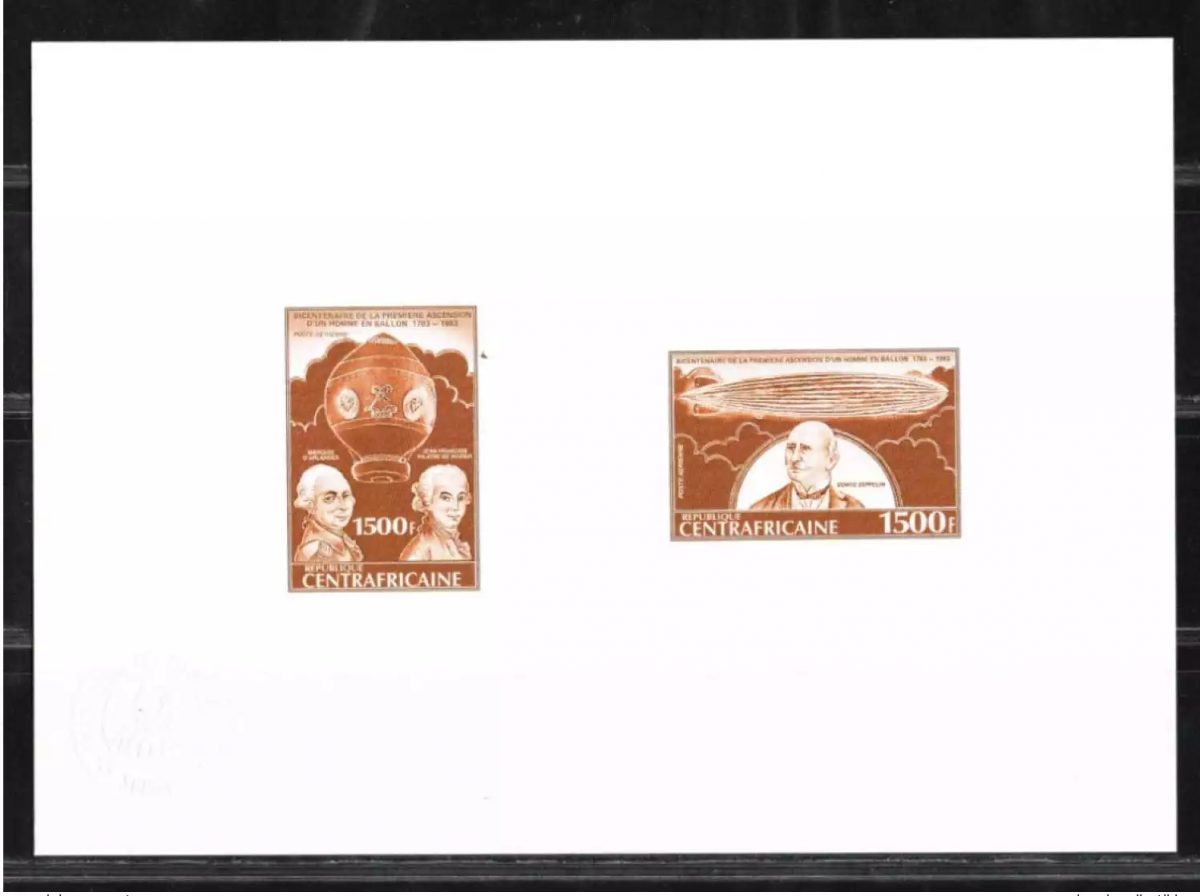 Central African 1983 Mi. 982 - 983 Collective Artist Proof Ballon Zeppelin