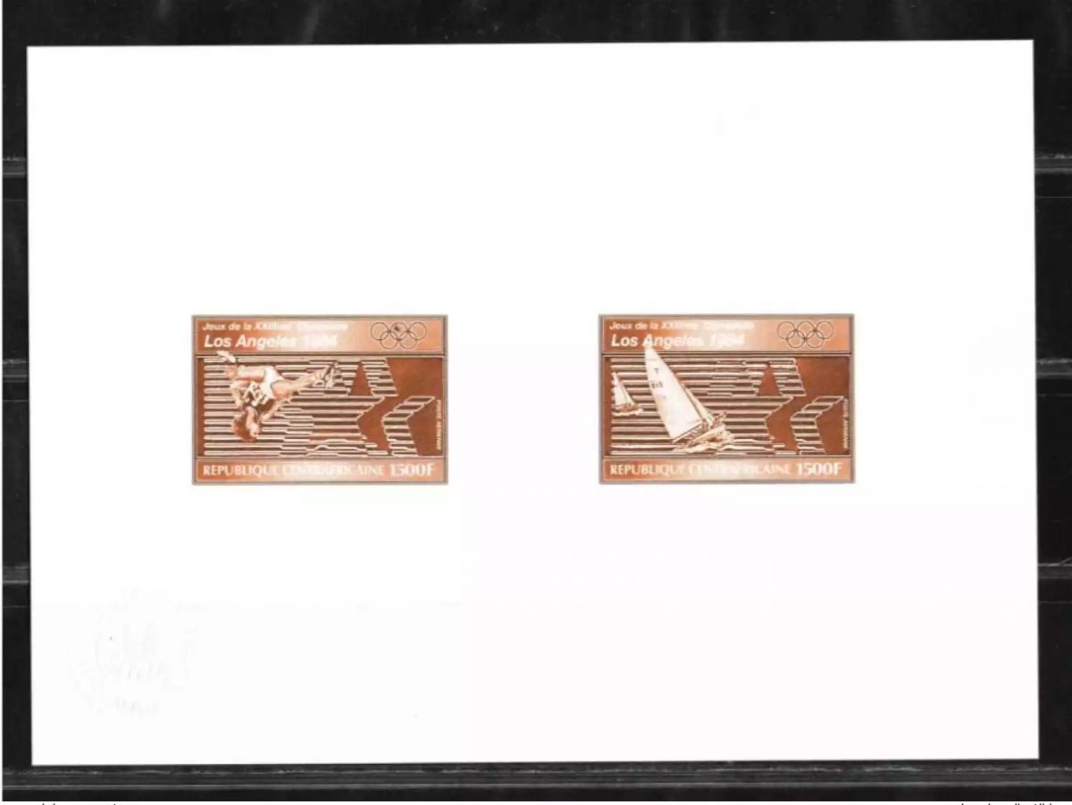 Central African 1983 Mi. 968 - 969 Artist's proof JO Los Angeles Sailing 1984