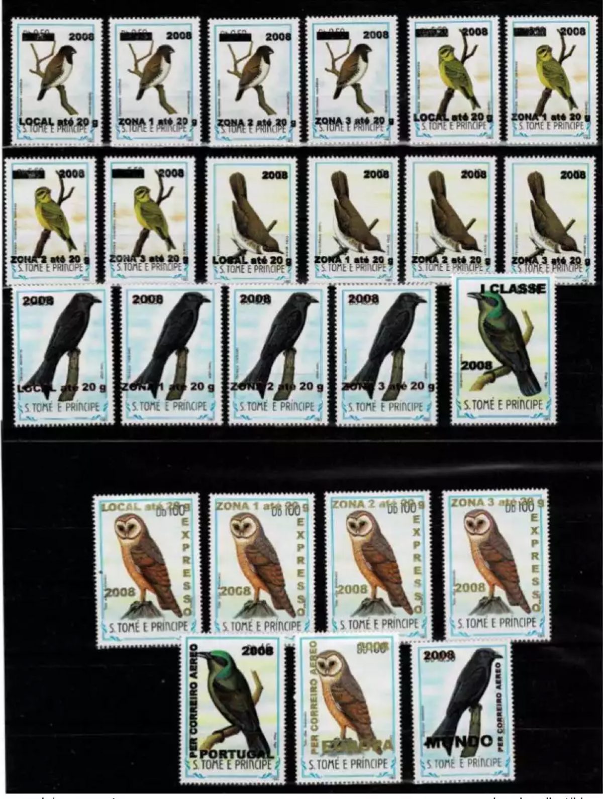 S. Tomé & Príncipe 2008/2009 Mi. 3946-3969 Vögel Aufdruck Fauna