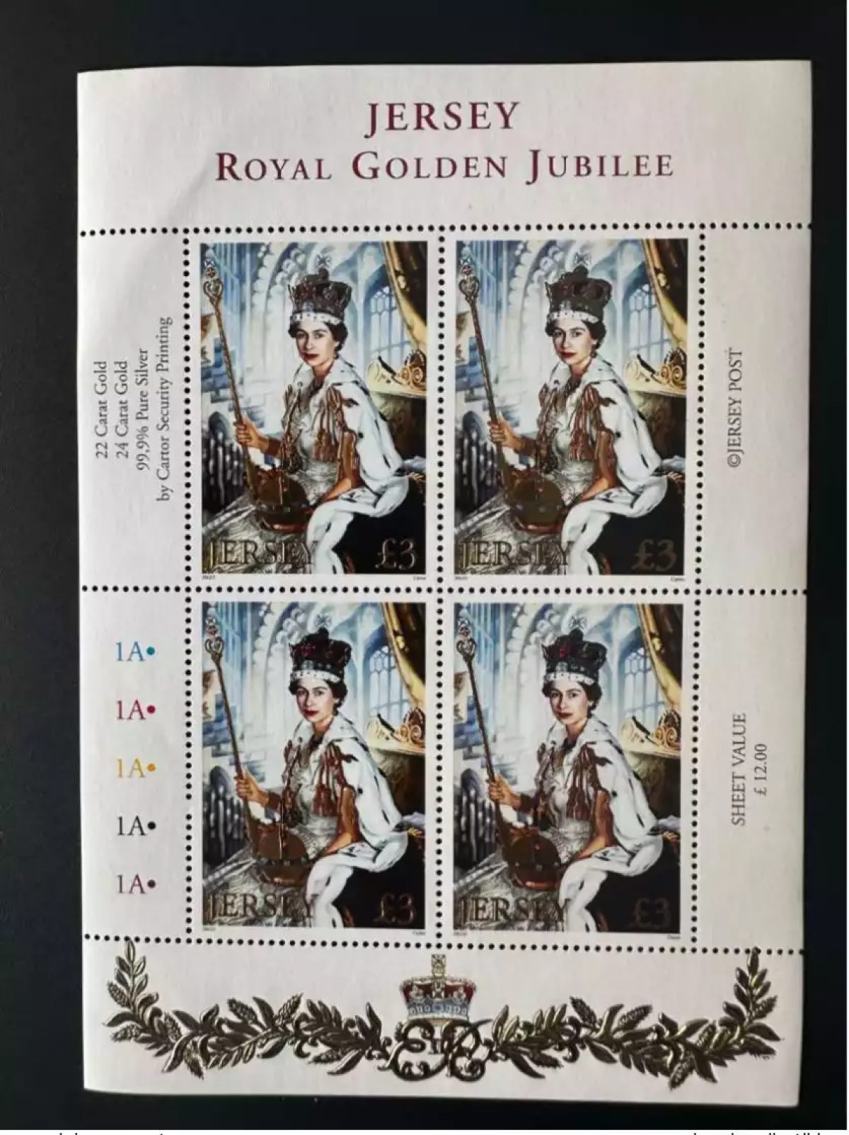 Jersey 2002 Mi. 1017 VARIETY: MISSING NUMBERING! Jubilé Elizabeth II OR Argent