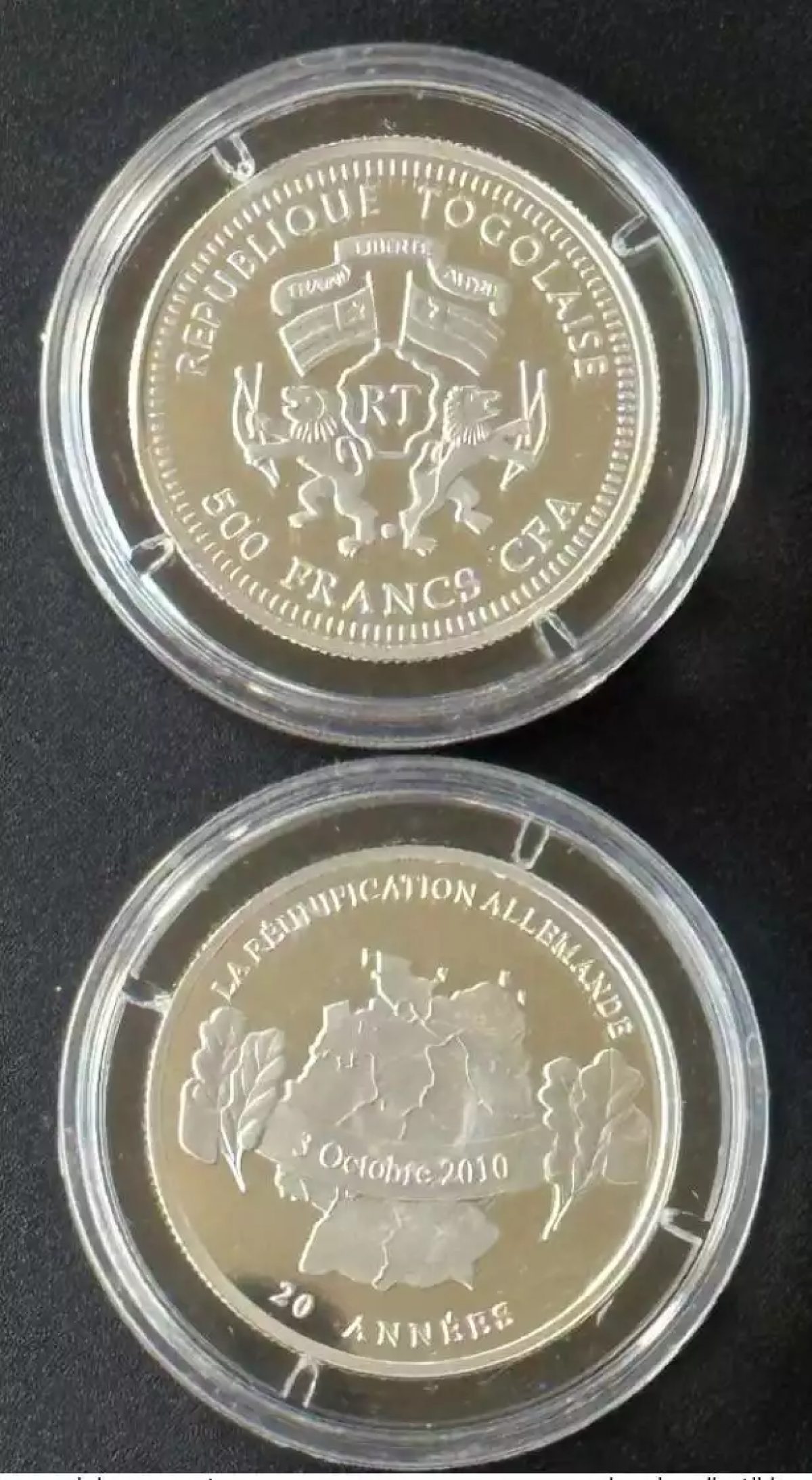 Togo 2010 - 500 Francs CFA Argent Silber Réunification Allemande 3 Oct. 20 ans