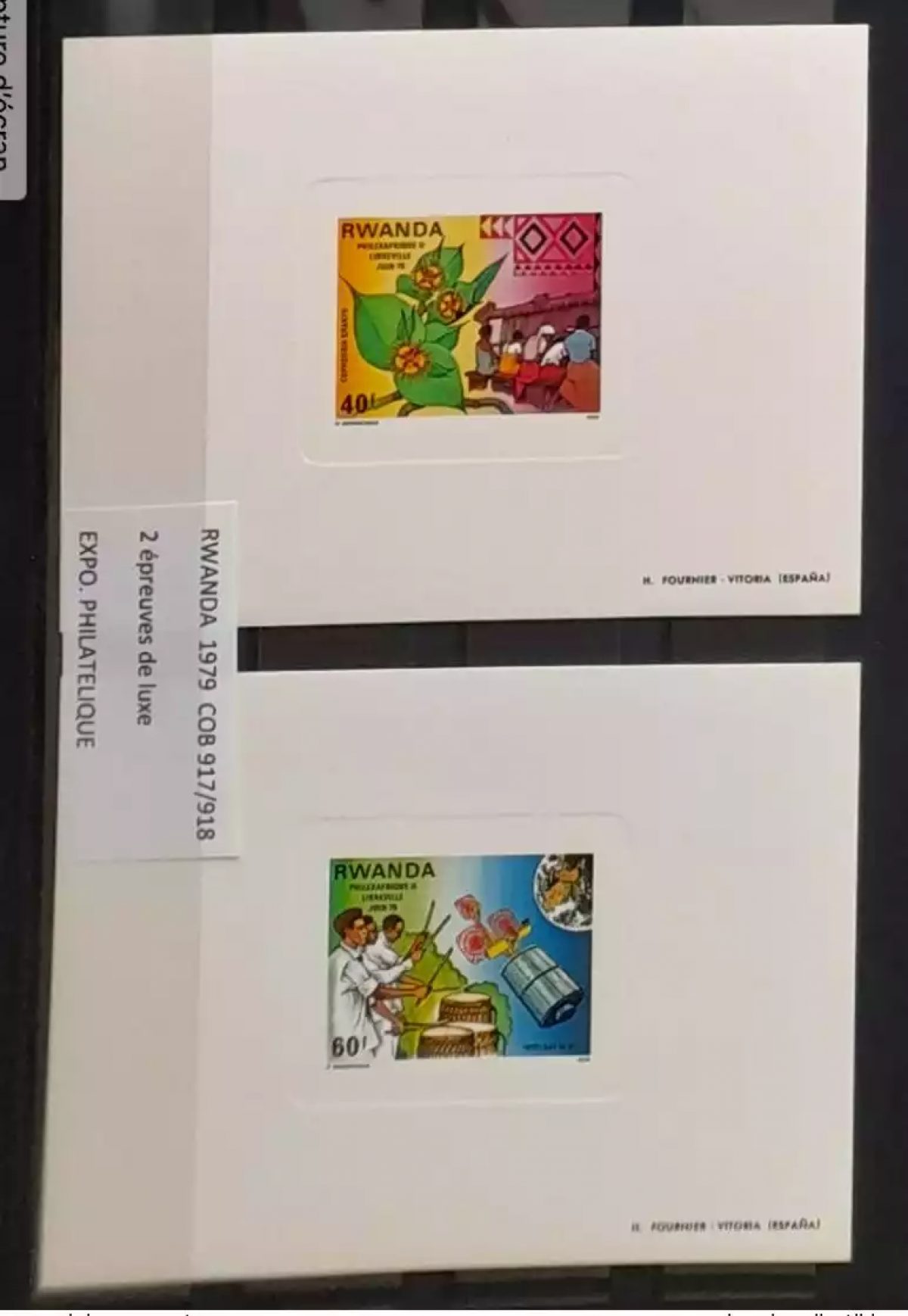 Rwanda 1979 COB LX917 - 918 Feuillet Epreuve de Luxe Philexafrique II Libreville