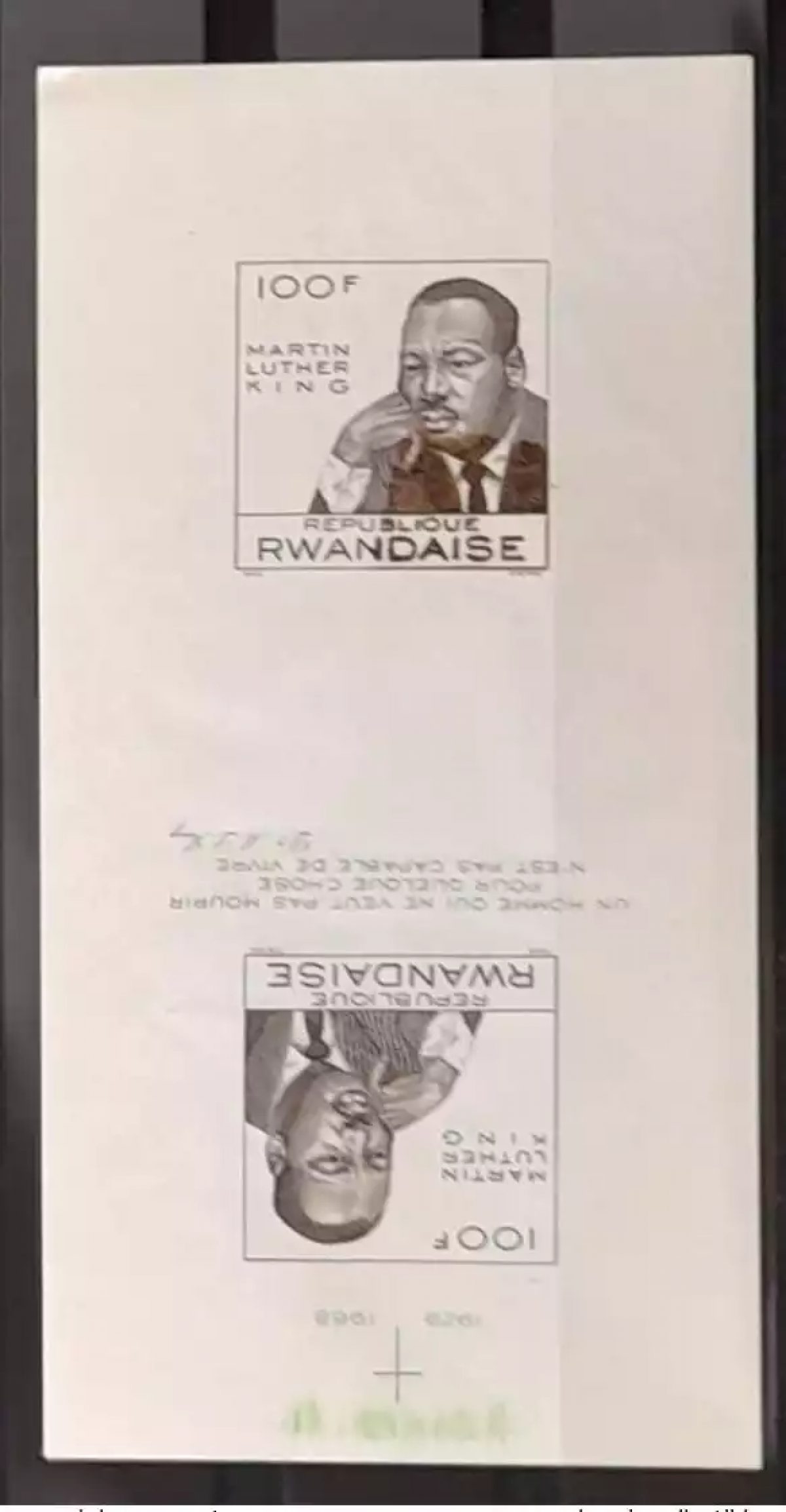 Rwanda 1968 COB Bl 12 Vert absent IMPERF ND tête-bêche Martin Luther King