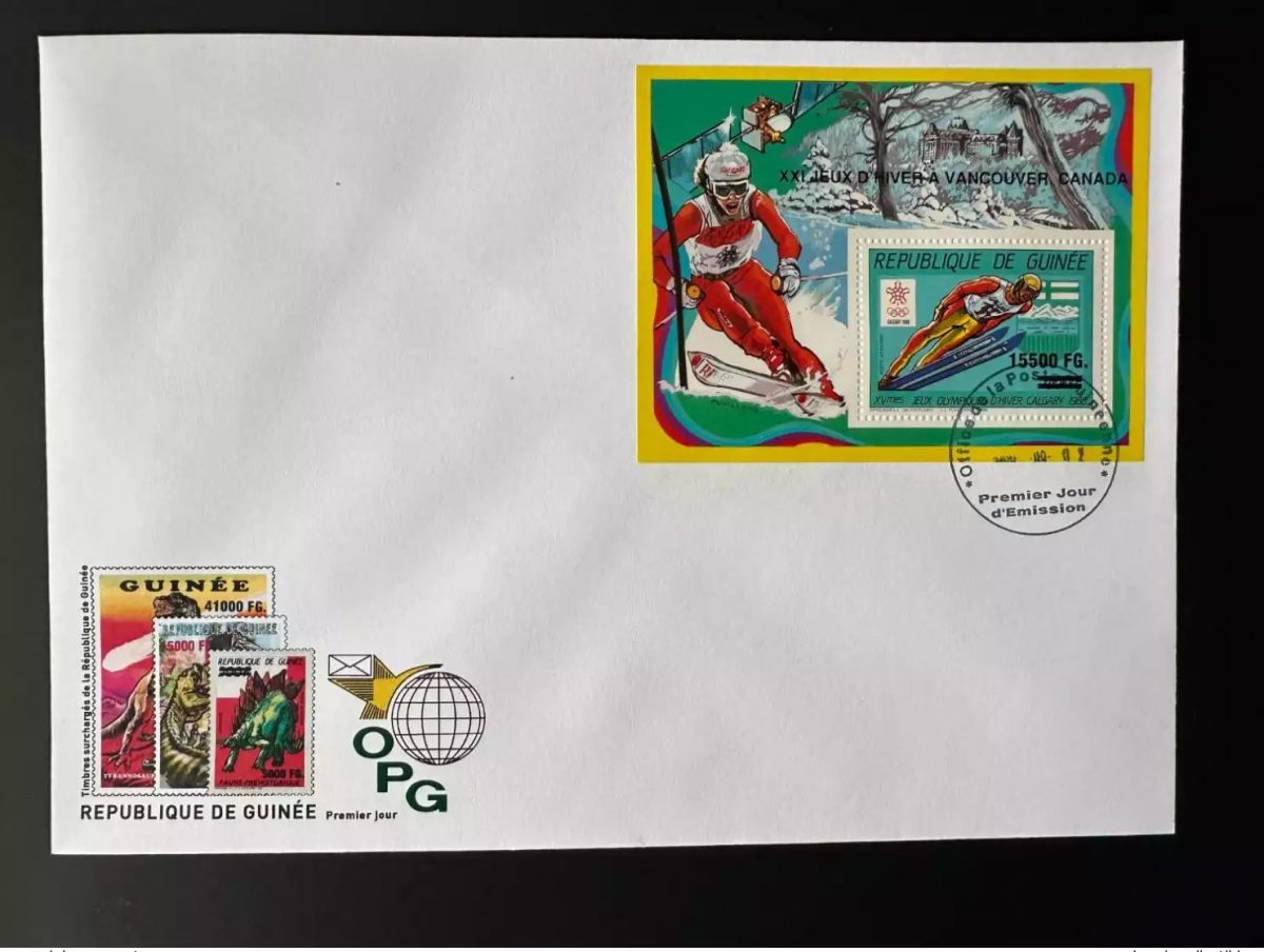 Guinée 2009 FDC Mi. Bl. 1726 Surchargé Calgary 1988 Jeux Olympiques Hiver Ski