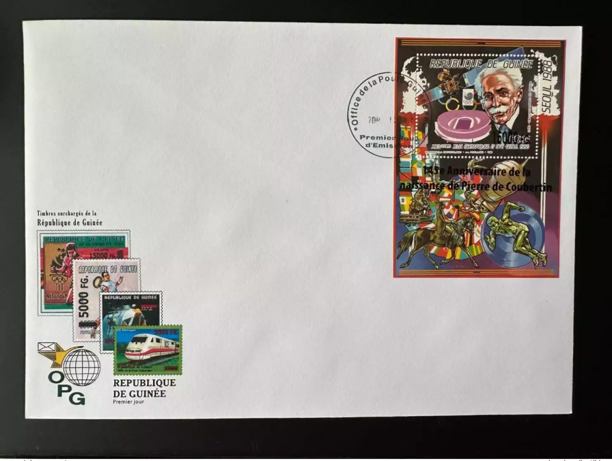 Guinée 2008 FDC Mi. Bl. 1652 surchargé Pierre de Coubertin Cheval Sport