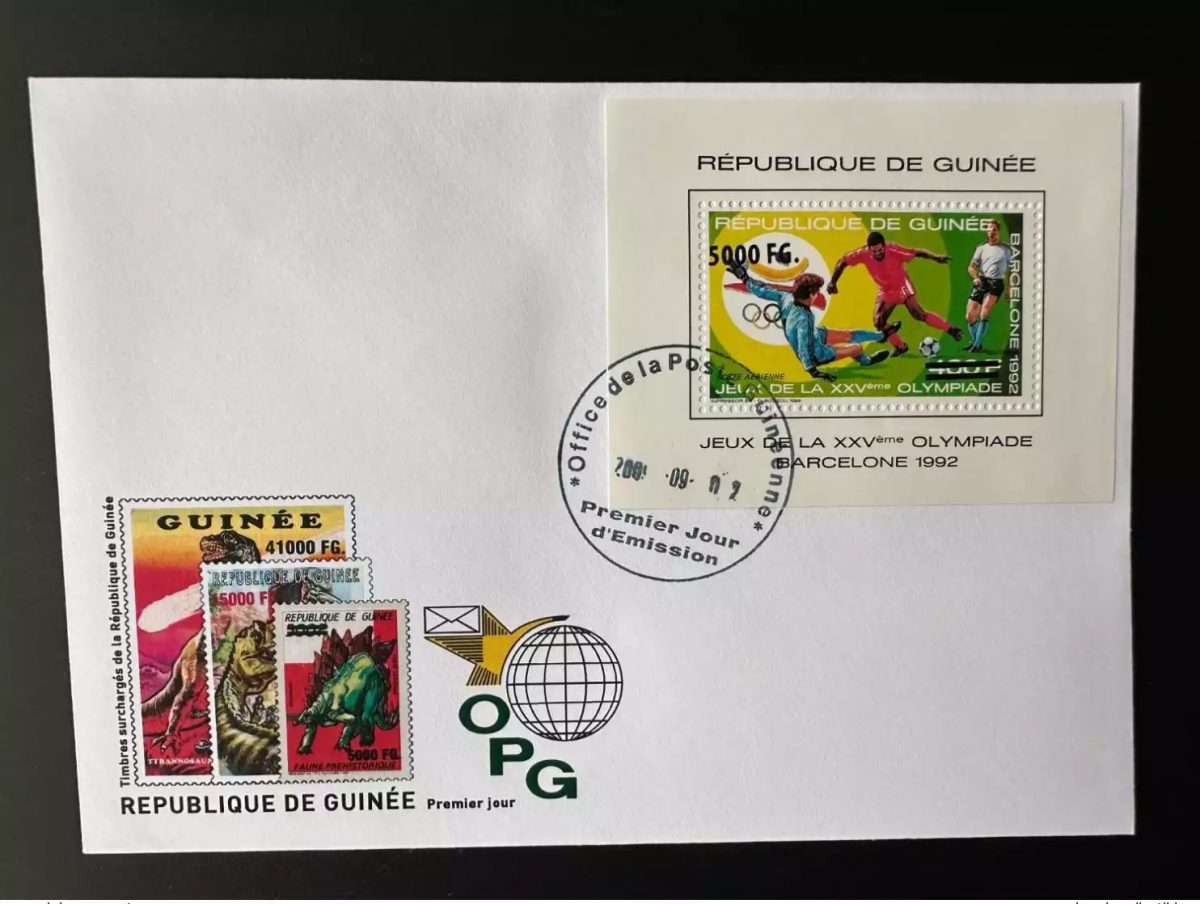 Guinea 2009 FDC Mi. Bl. 1715 Aufdruck Barcelona 1992 Olympia Fußball