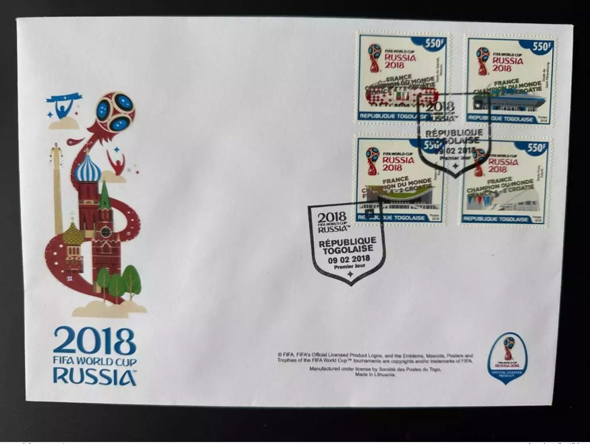 Togo 2018 Mi. ? FDC surch ovpt FRANCE CHAMPION Coupe du Monde Russie Football 4v