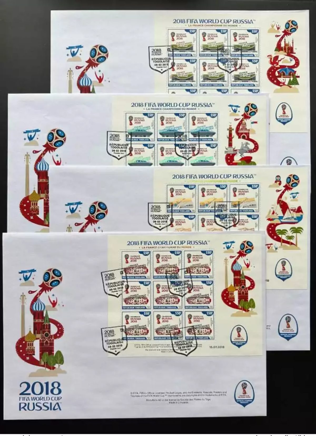 Togo 2018 FDC surch FRANCE CHAMPION FIFA World Cup Coupe Monde Russie Football