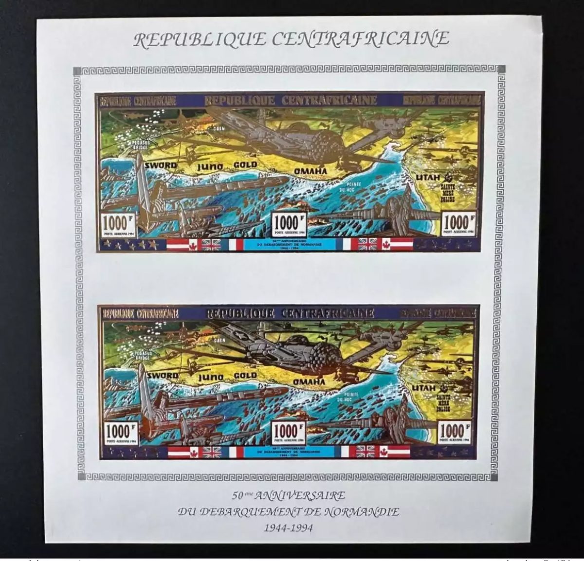 Central African 1994 Mi. 1630 - 1632 MS IMPERF 50th Anniversary Landing