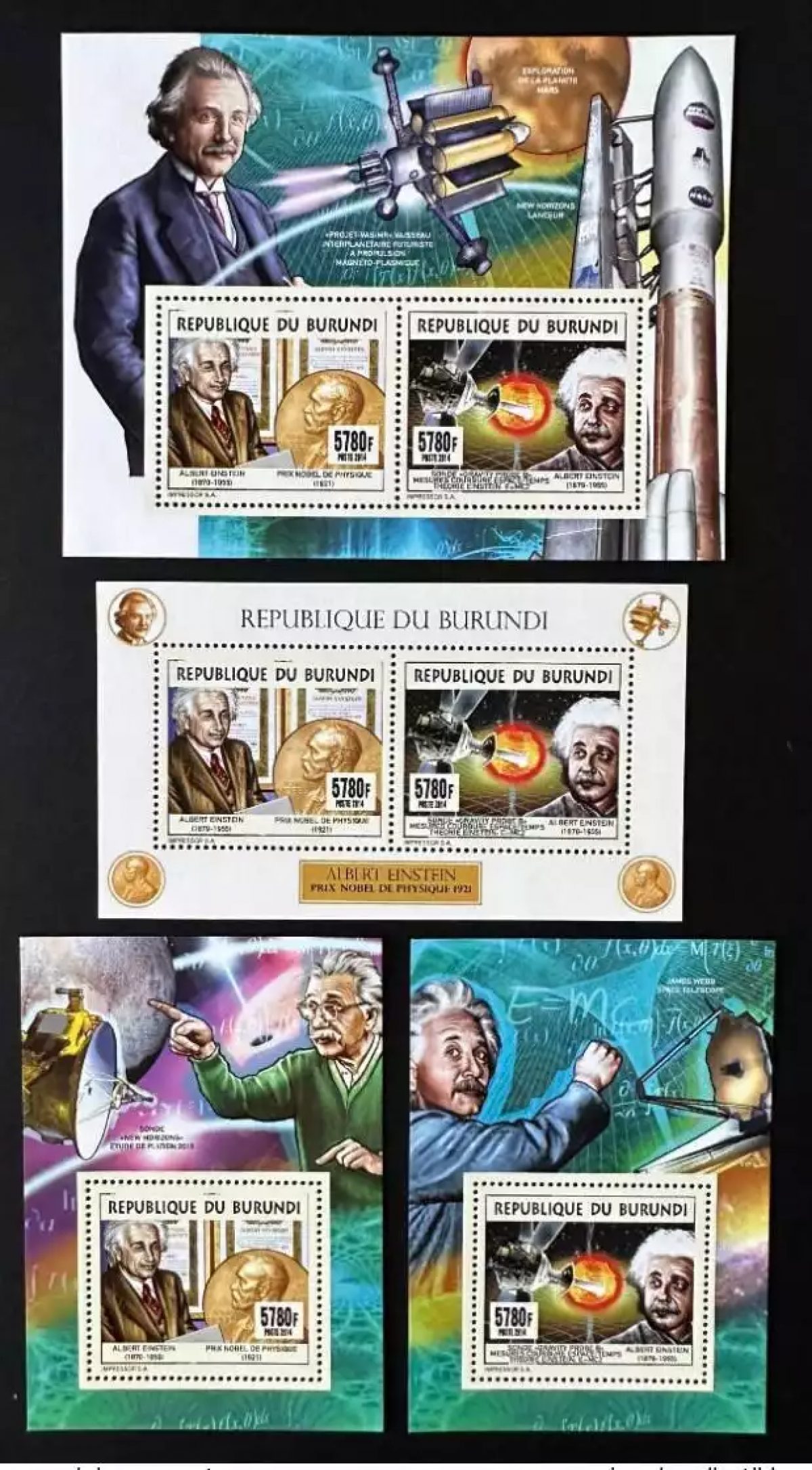 Burundi 2014 / 2015 Mi. 3540 - 3541 Bl. 537 - 540 Einstein Nobel Physique Espace