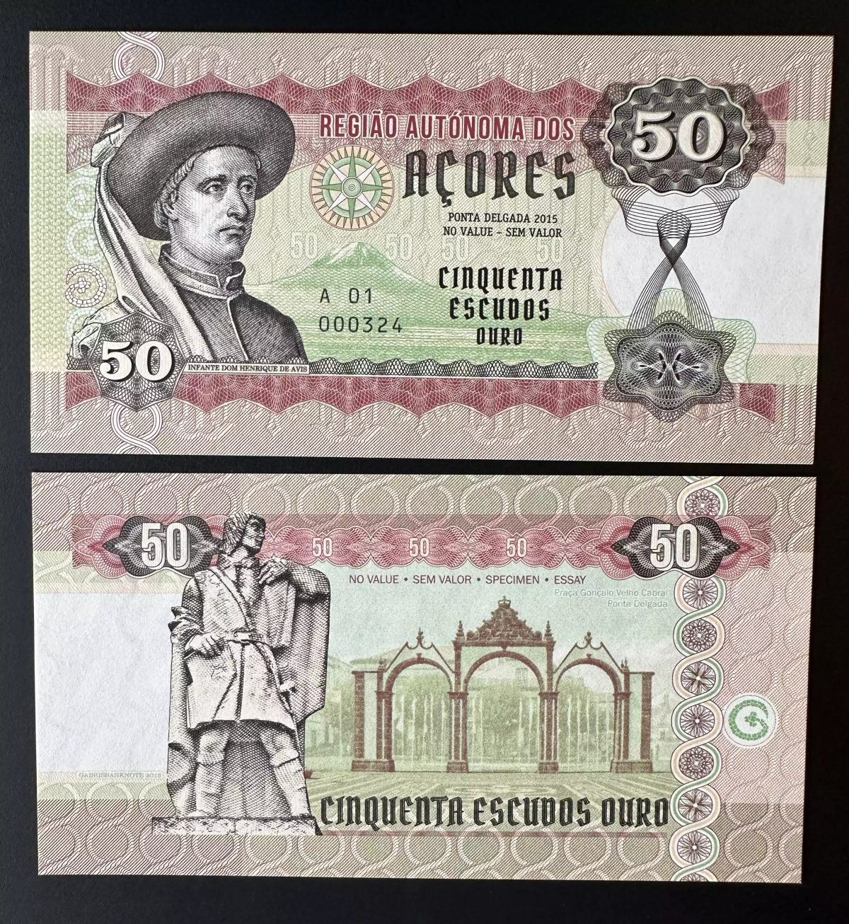 Matej Gabris 50 Escudos A 01 Infante Dom Henrique de Avis UNC ESSAY