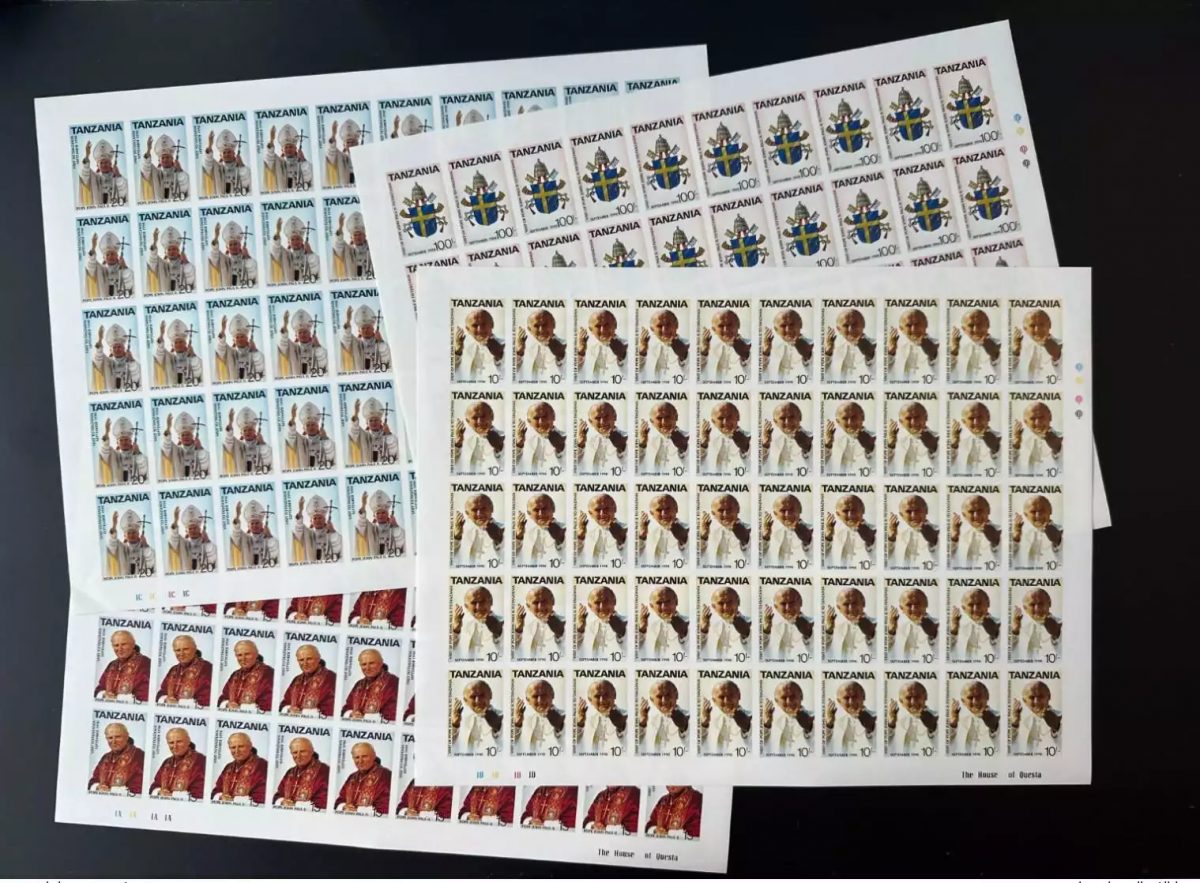 Tanzanie 1990 Mi. 694 - 697 ND IMPERF planche Pape Jean Paul II Pope John