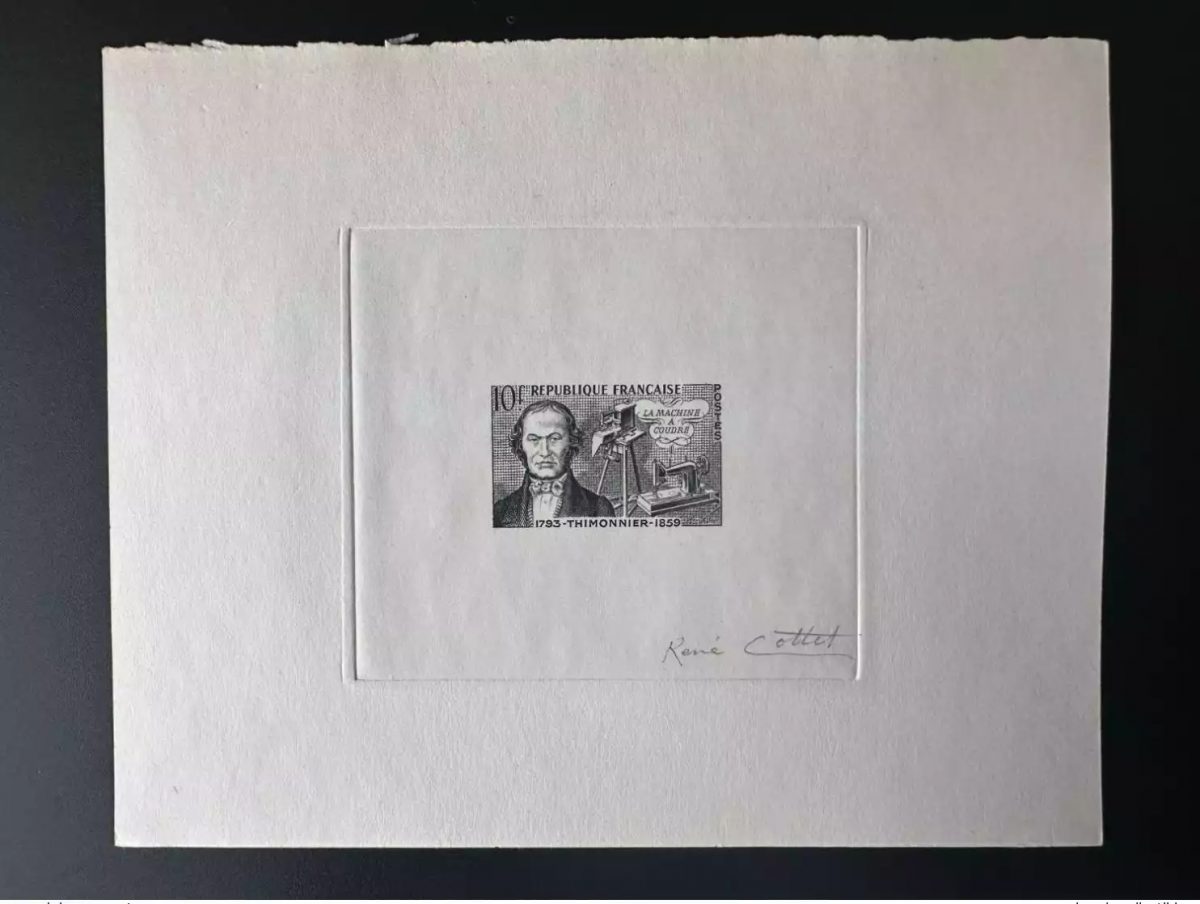 France 1955 YT 1013 Epreuve d'artiste ETAT Thimonnier Inventeur René Cottet