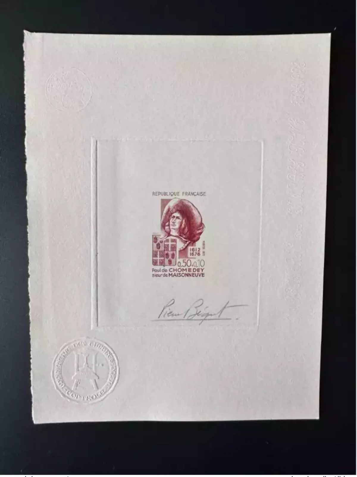 France 1972 YT 1706 Epreuve d'artiste Proof Paul Chomedey Maisonneuve rouge