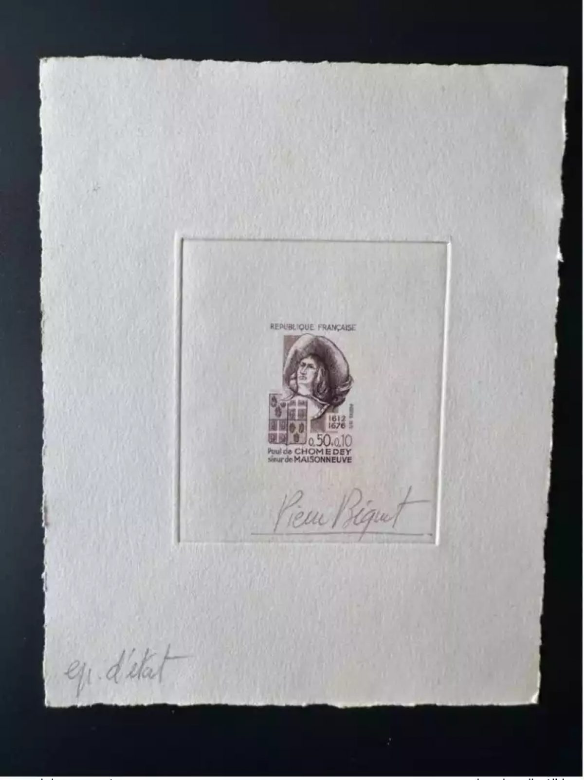 France 1972 YT 1706 Epreuve d'artiste ETAT Paul Chomedey Maisonneuve marron
