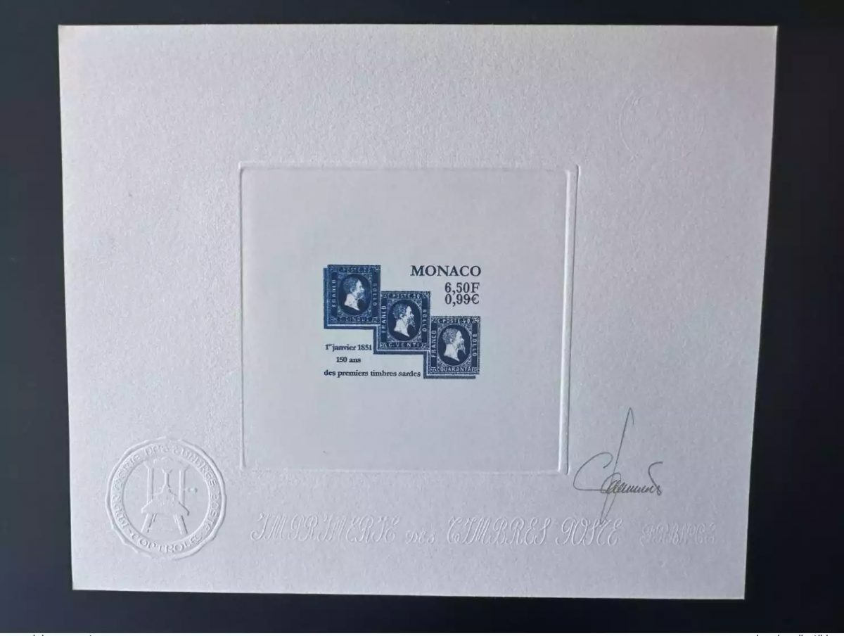 Monaco 2000 YT 2283 Künstlerprobe 1851 erste sardische Briefmarken
