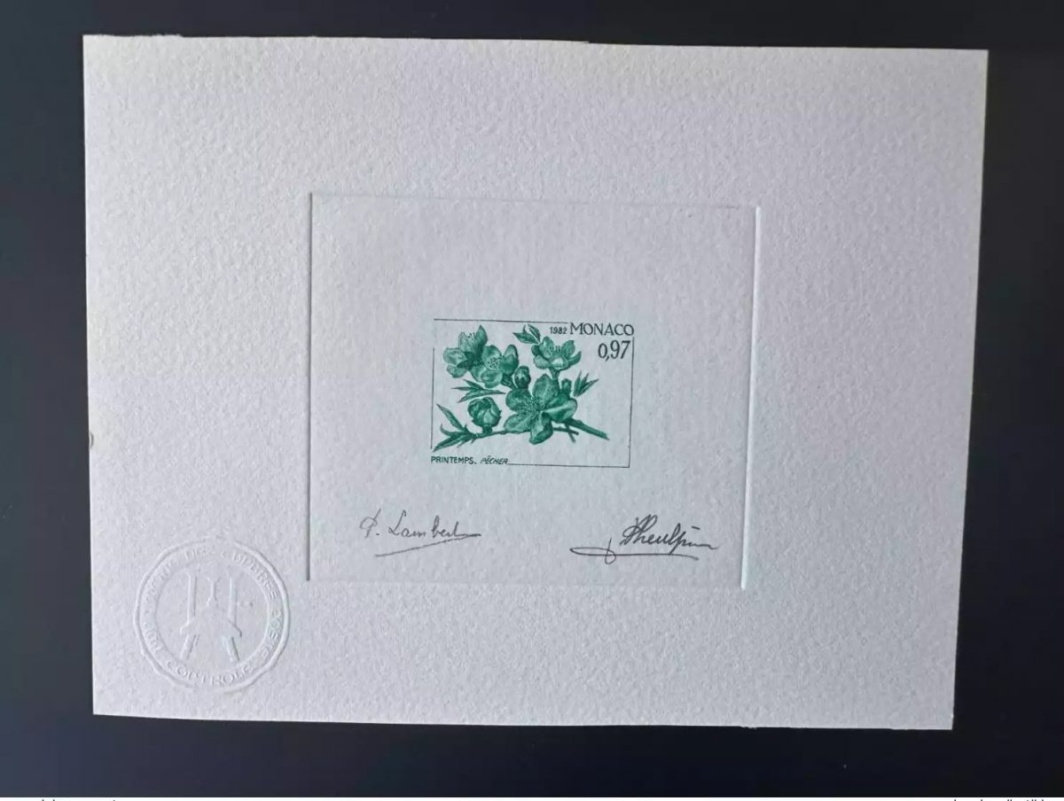 Monaco 1982 YT 74 Vorausentwertung Künstlerprobe Frühling Pfirsichbaum