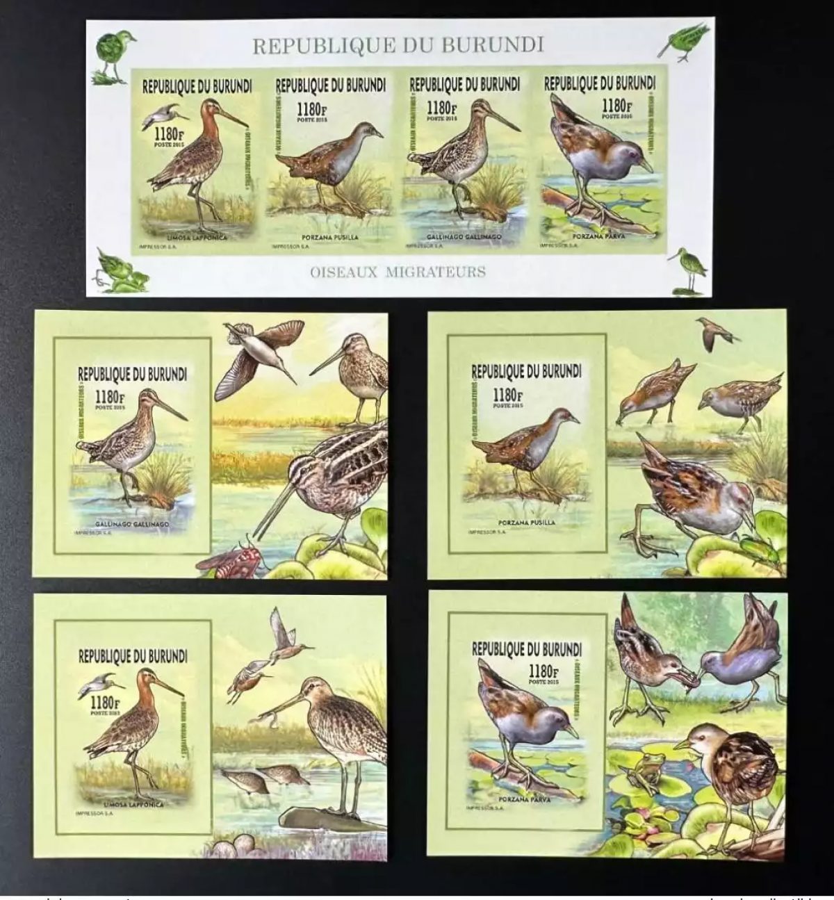 Burundi 2015/2016 Mi. A-D 3577 + Bl. IMPERF Migratory birds Vogel