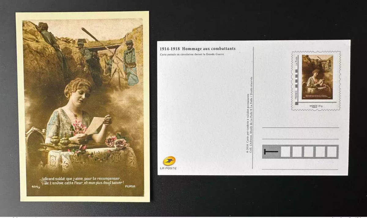 Frankreich 2018 Ganzsache Postkarte Ehrung der Kämpfer 1914-18 Weltkrieg
