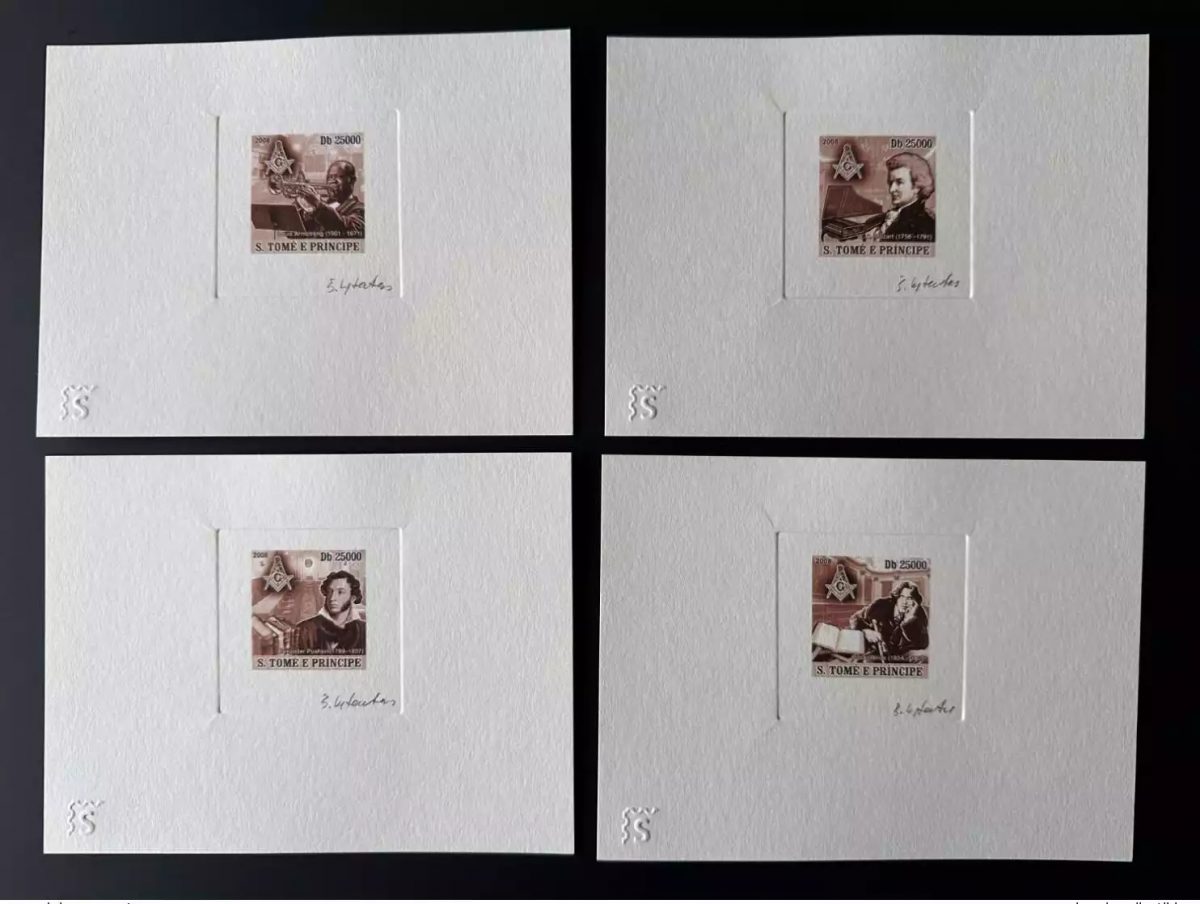 S. Tome Principe 2008 Mi. 3685 - 3688 Epreuve d'Artiste franc-maçons freemasonry