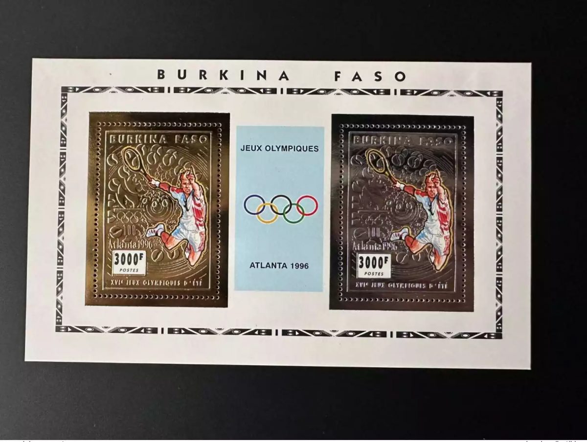 Burkina Faso 1995 Mi. Bl. 153 Atlanta 1996 Jeux Olympiques JO Tennis Or Argent