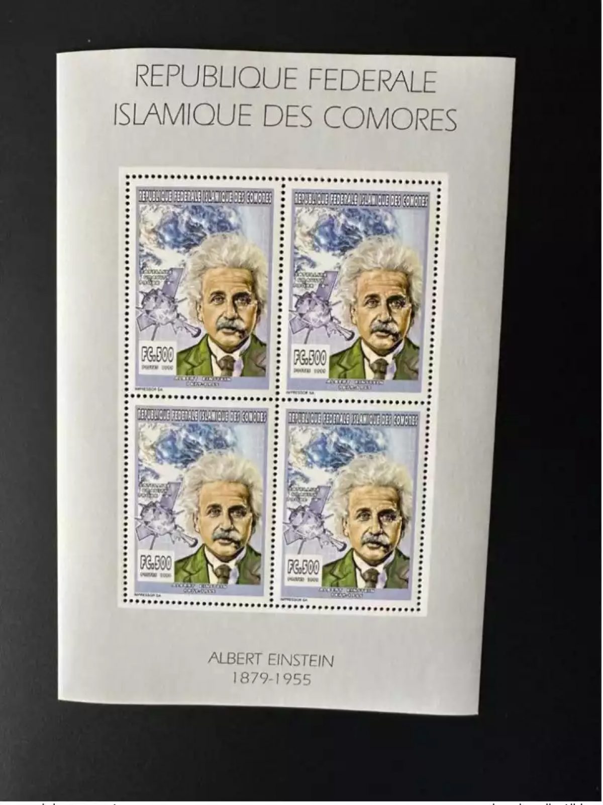 Comores 1999 YT 1120 Albert Einstein Satellite Gravity Espace Space Raumfahrt
