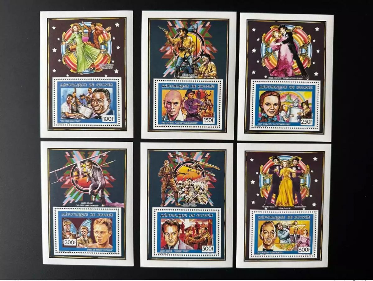 Guinea 1991 Mi. No. 402 - 407 Actors Nat King Cole Garland Astaire Cooper Grant