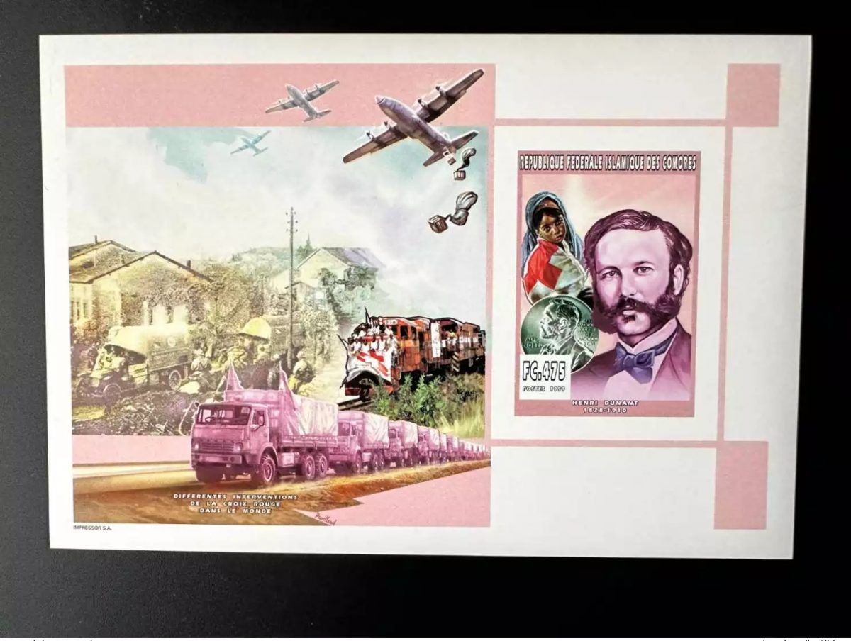 Comoros 1999 YT 1119 IMPERF Block Luxury Henri Henry Dunant Red Cross Plane