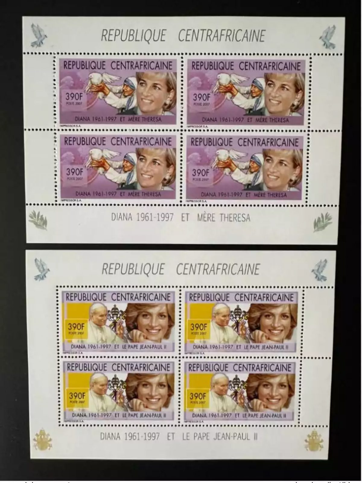 Centrafricaine 2007 Mi. 2944 - 2945 Pape Jean Paul II Papst Pope John Lady Diana