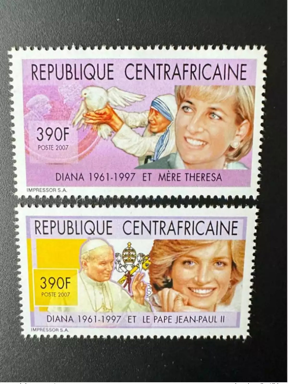 Centrafricaine 2007 Mi. 2944 - 2945 Pape Jean-Paul II Pope Papst Diana Teresa