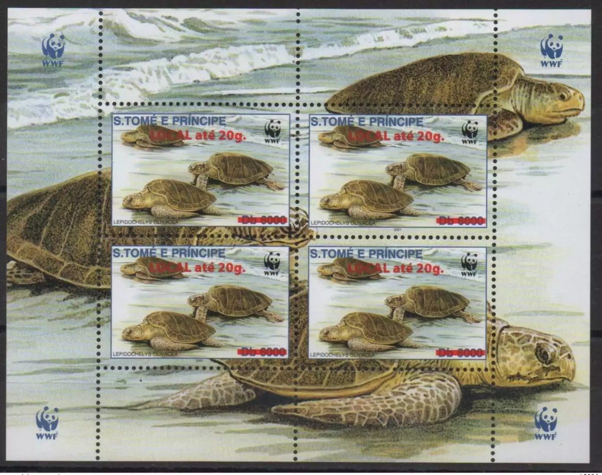 S. Tomé Príncipe 2001/2009 M/S WWF Fauna Schildkröte Reptil überdruck Mi. I