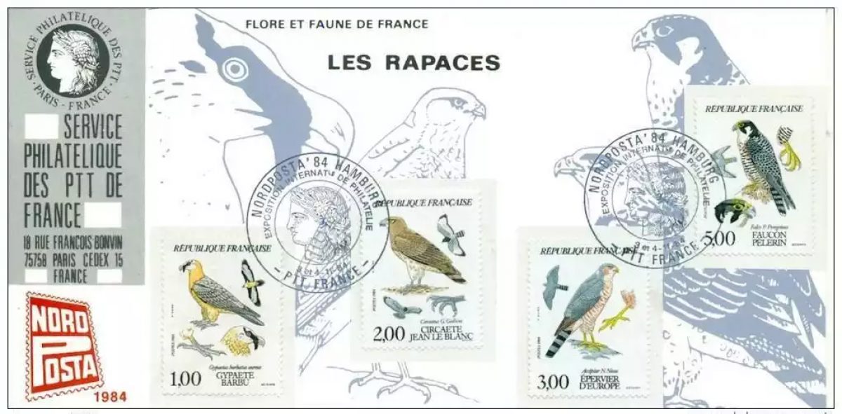 008 Offizielle Karte Expo Hamburg 1984 Frankreich FDC Greifvögel