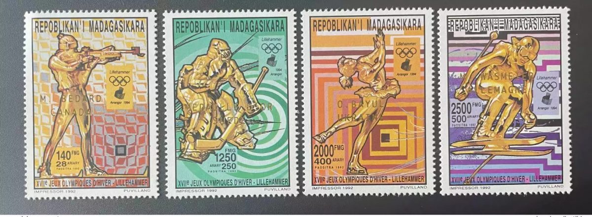 Madagascar 1994 Mi. 1696-1699 bA Or Surchargé Lillehammer Jeux Olympiques Ski