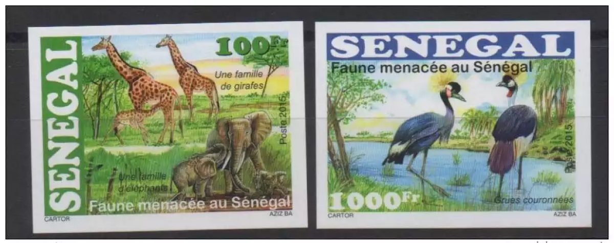 Senegal 2015 IMPERF Gefährdete Fauna Vögel Elefanten Giraffe