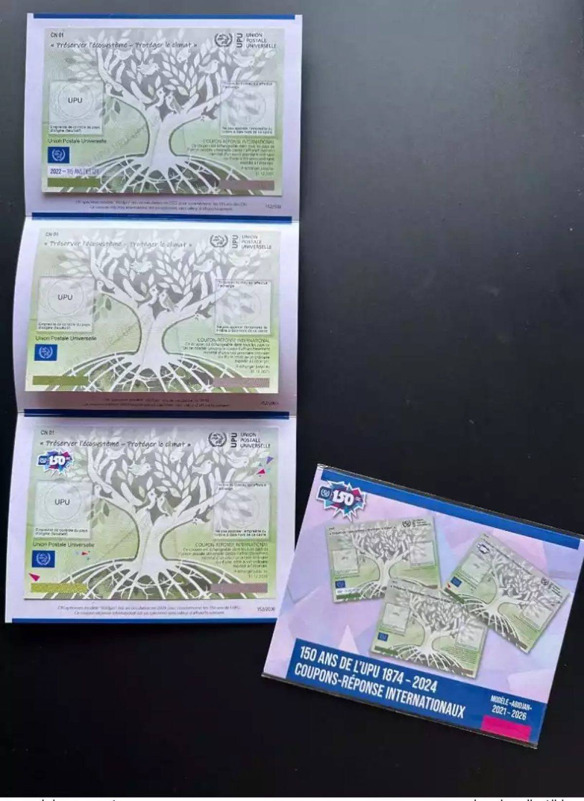 Spécimen folder 3x UPU Abidjan 115 150 ans years COUPON-REPONSE IRC IAS CRI