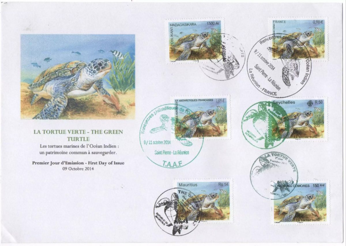 FDC La Tortue Verte Green Turtle 2014 Faune Madagascar Seychelles France Comores