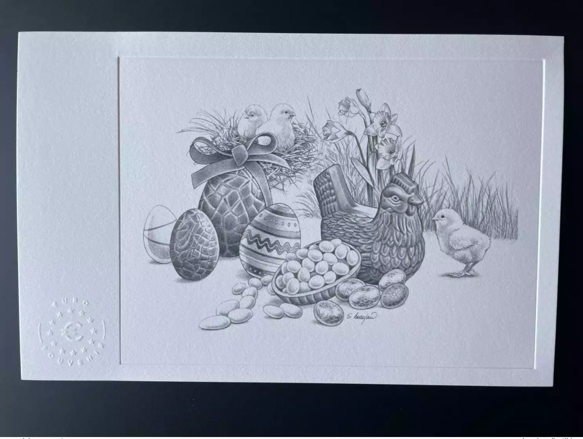 Billet touristique Souvenir Epreuve d'artiste "Pâques / poule"