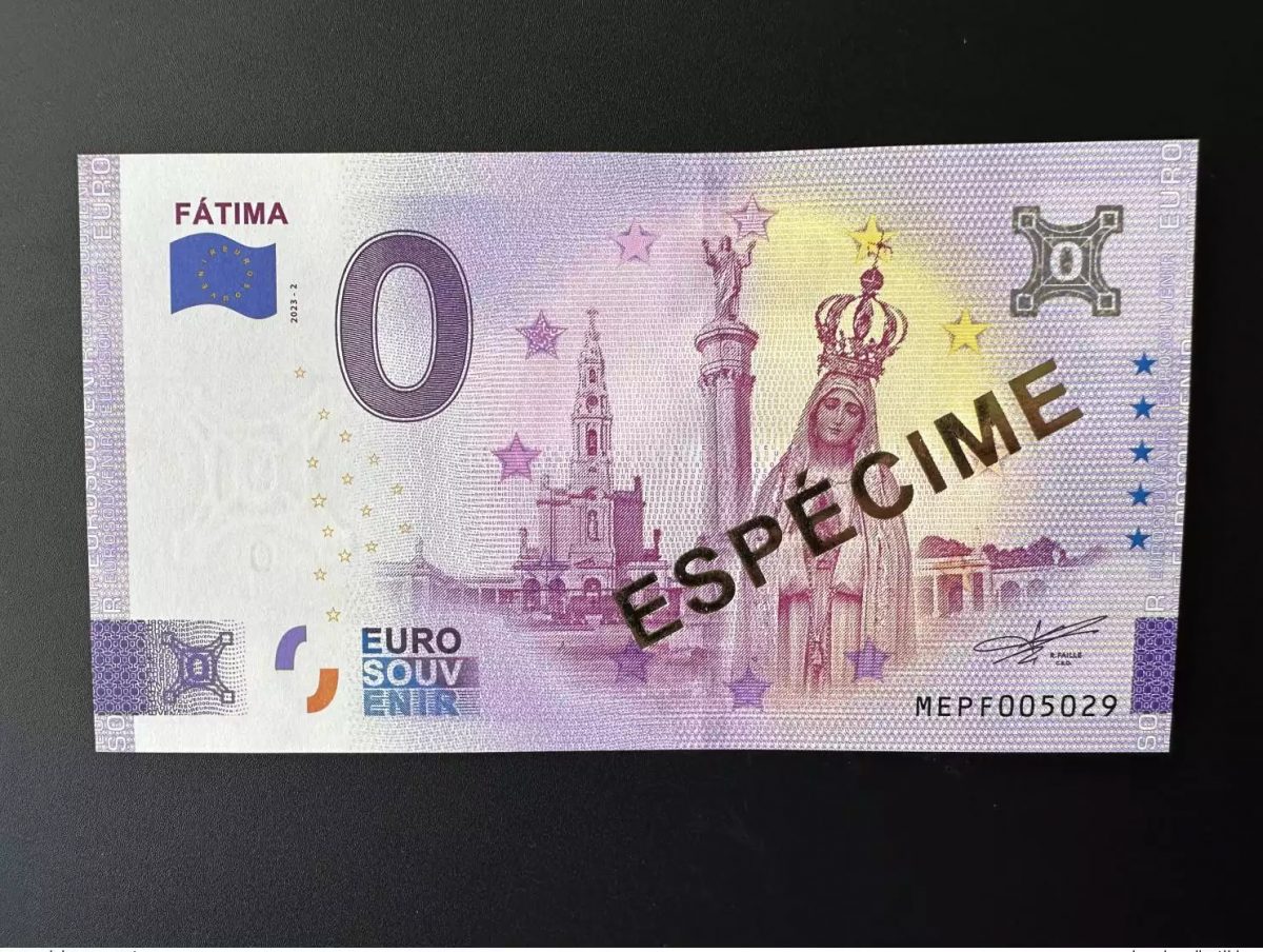 Billet touristique Souvenir 2023 Portugal Fátima - ESPÉCIME (doré)