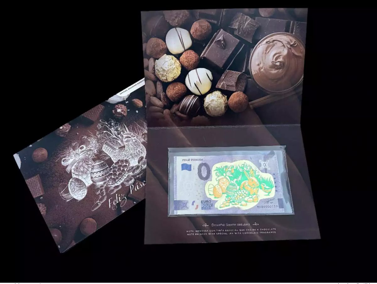 Billet Souvenir 2022 Portugal Encart "Feliz Páscoa" Gold (lapin) parfum chocolat