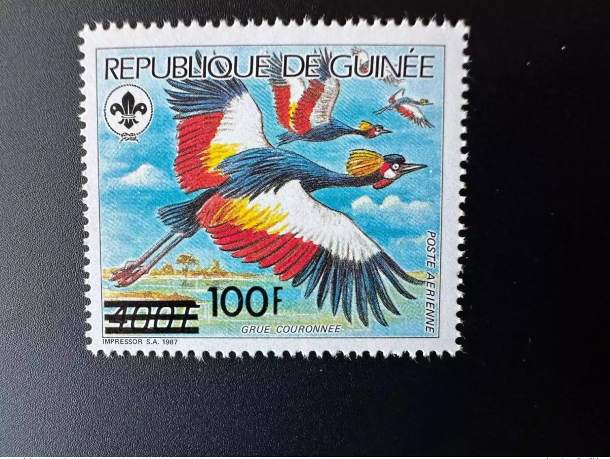 Guinea 1991 Mi. 1335 Aufdruck Kronenkranich Vogel Pfadfinder Scout MNH