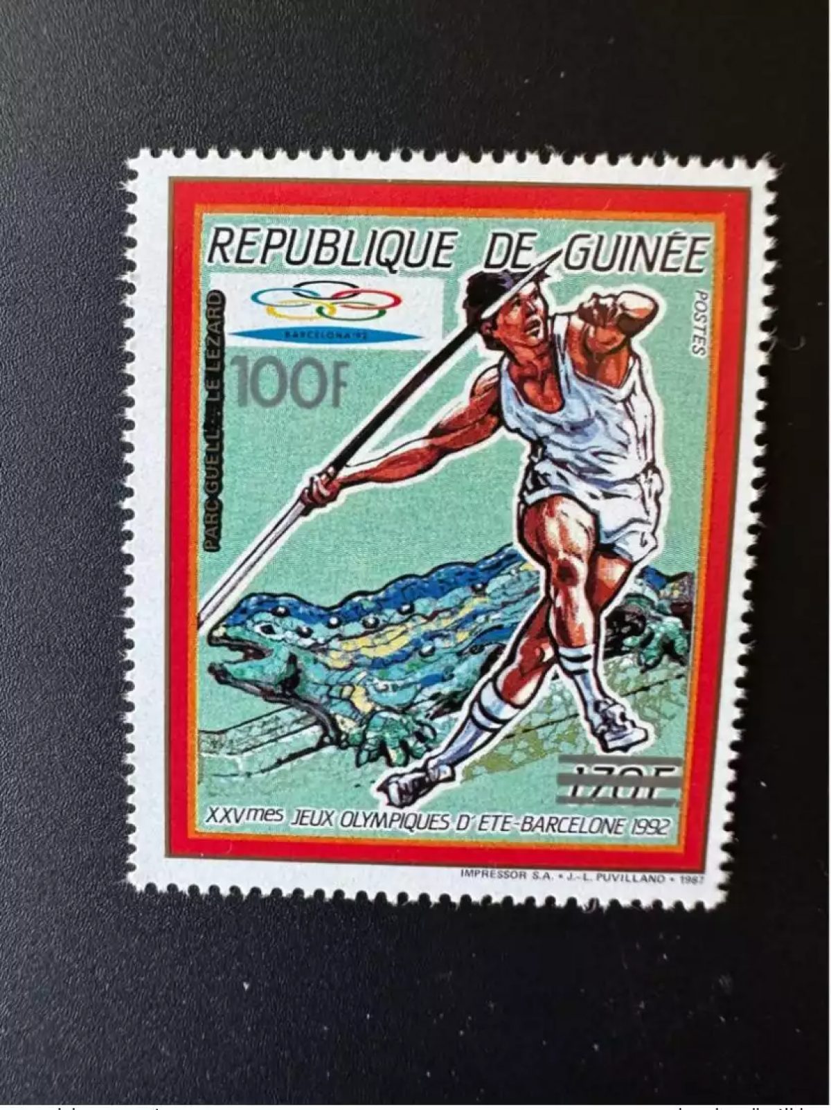 Guinée 1991 Mi. 1322 surchargé Jeux Olympiques Barcelone 1992 spear Speer MNH**