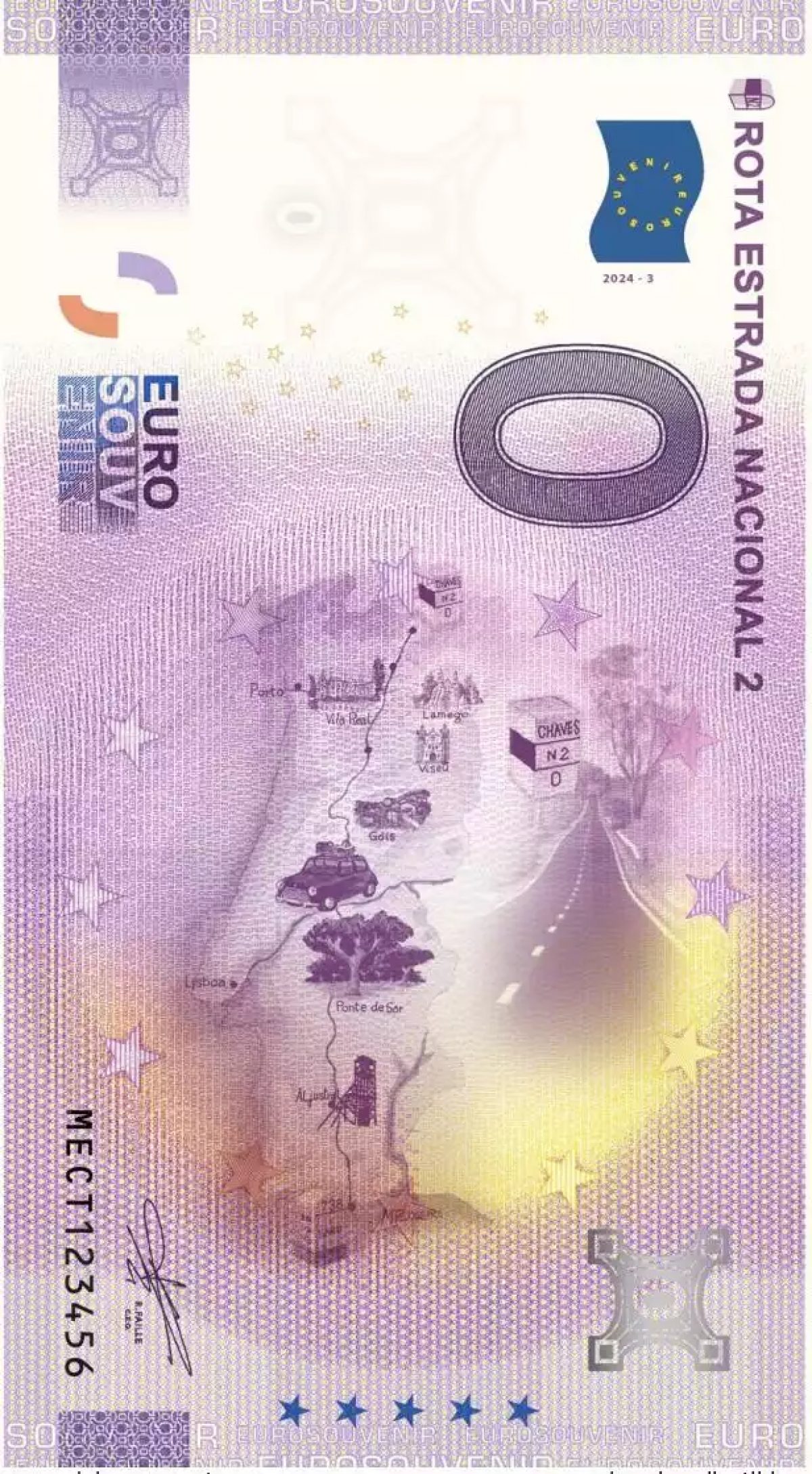 Billet touristique Souvenir 2024 Portugal Rota Estrada Nacional 2