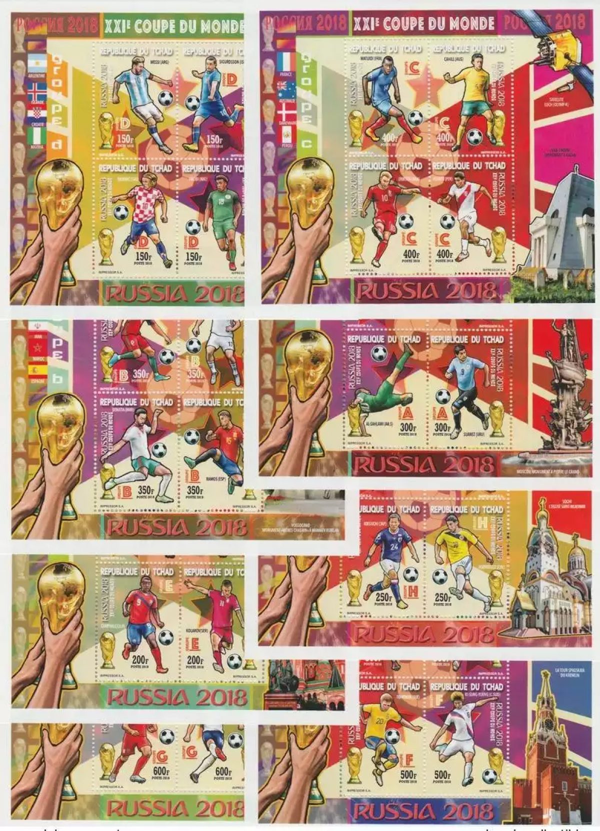 Tchad  2018 Mi. Bl. 789 - 796 FIFA World Cup Russia Coupe Monde Football Soccer