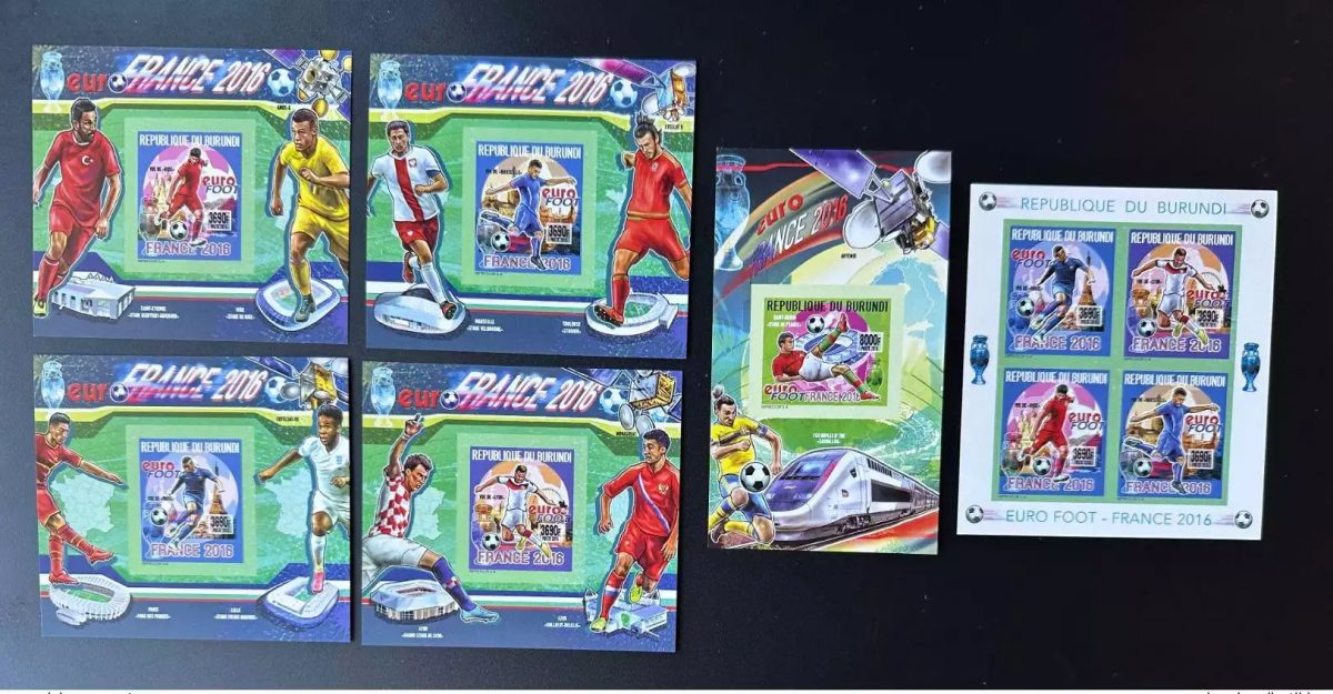 Burundi 2015 / 2016 Mi. 3606 - 3610 Bl. 581 - 585 ND IMPERF Football Euro France