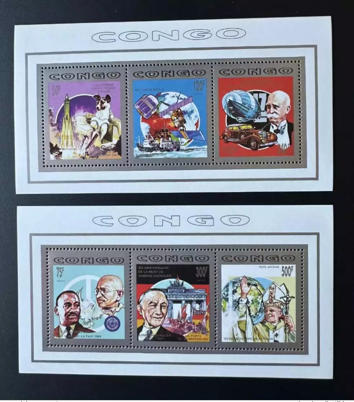 Kongo 1992 Mi. 1307-1312 Klb. Hund Gandhi Jean Paul II Weltraum Zeppelin
