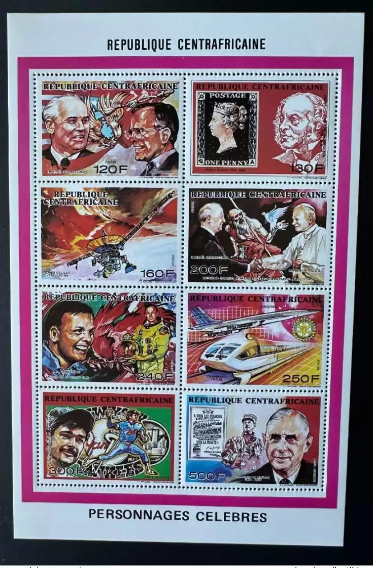 Zentralafrika 1990 Mi. 1440-1447 Klb Papst Johannes Paul II Concorde Zug