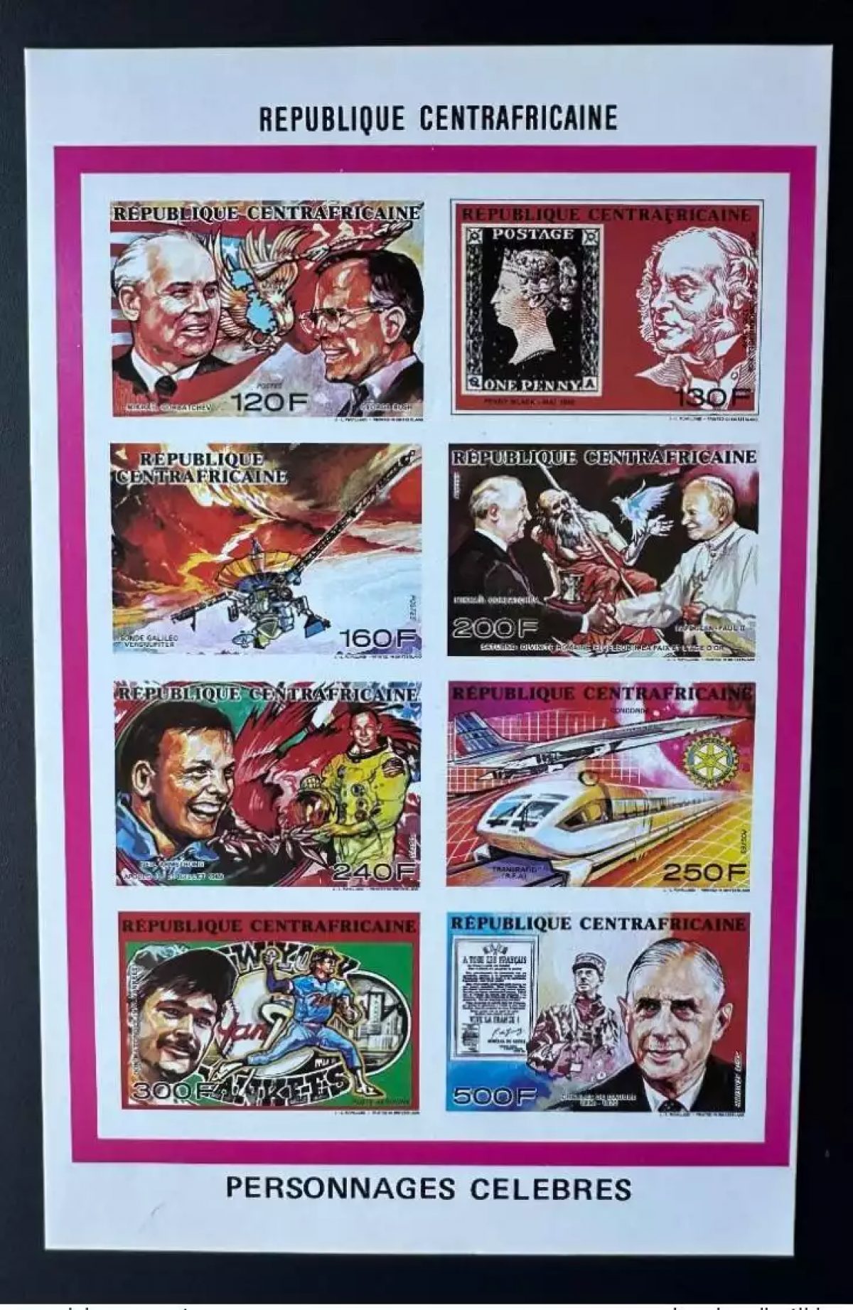 Zentralafrika 1990 Mi. 1440-1447 Klb ND Papst Johannes Paul II Concorde Gaulle